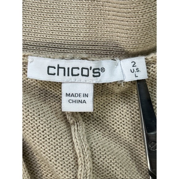 Chico's Beige Open Front Cardigan Sweater Women's Size 2 L  Ribbed Trim Layering - Picture 4 of 8